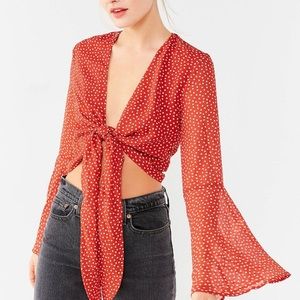 Urban outfitters Tie-Front Bell-Sleeve Top